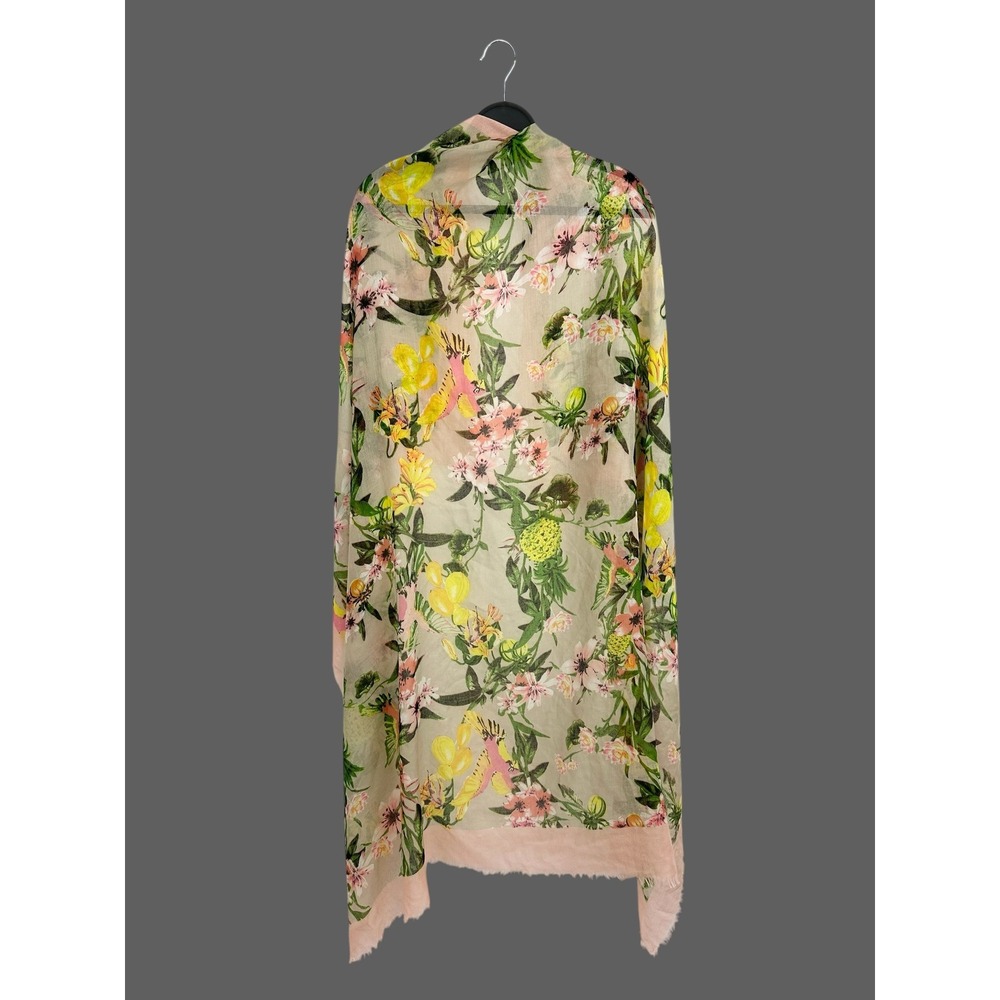 Tropical Floral Pineapple Print Semi Sheer Square Scarf Eyelash Fringe 50x50 - Picture 5 of 7